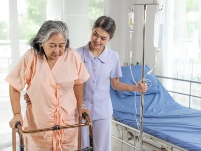 the nurses are well good taken care of elderly patients in hospital bed patients  feel happiness - medical and healthcare concept
